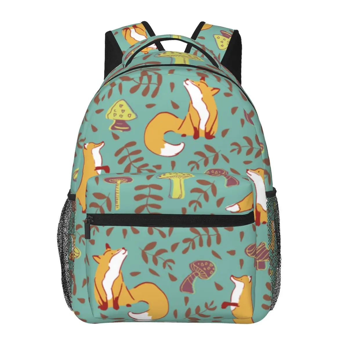 

Fashion Backpack Women Men Unisex Students Backpacks Cute Fox Mushroom Leave Pattern Travel bag Bookbag