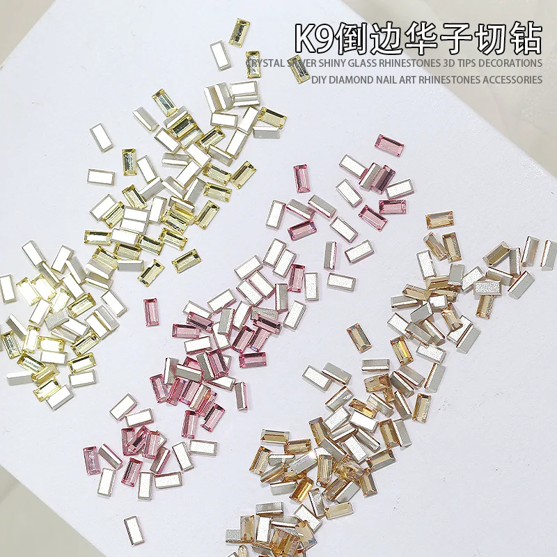 50 STKS Sparkle K9 Kleurrijke 2x4mm Rect Afgeschuinde Diamanten Kristal Strips Glas Nail Art Steentjes Decoraties Manicure Charms