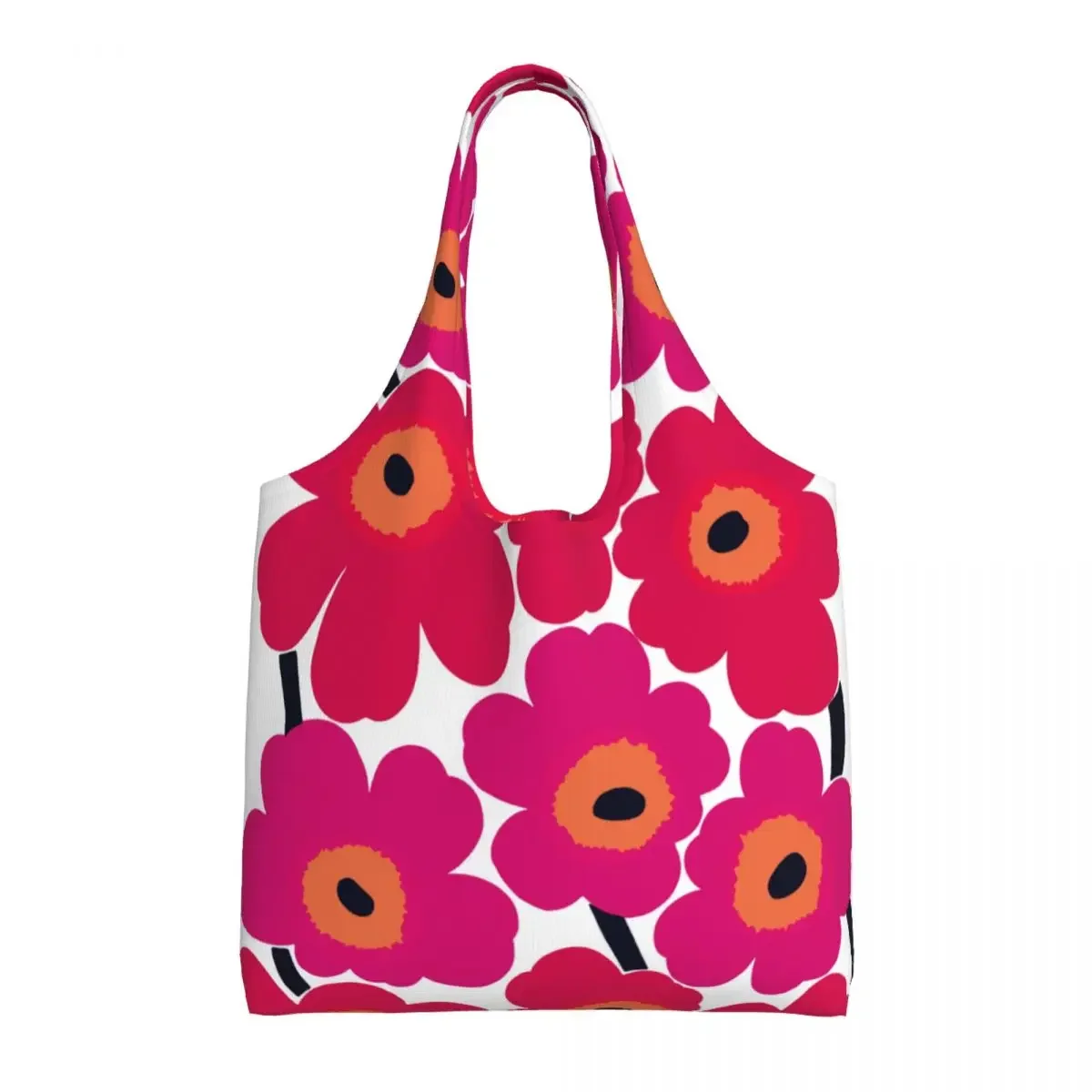 Custom Little Poppy Print Grocery Shopping Bags Canvas Shopper Tote Shoulder Bag Big Capacity Portable Modern Style Handbag