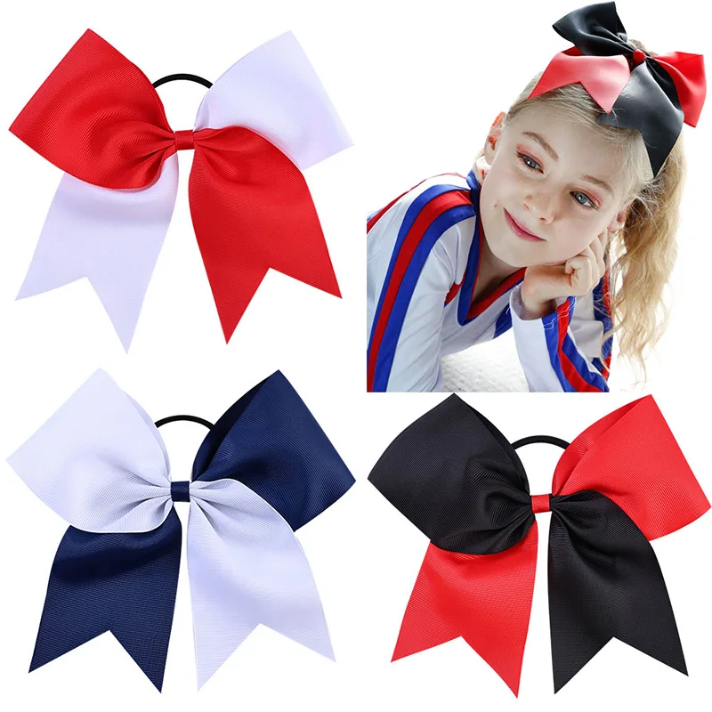 

ncmama 6Pcs/set Two Color Cheer Hair Bows For Women Girls Elastic Hair Bands Girl Ponytail Holder Hairties Hair Accessories