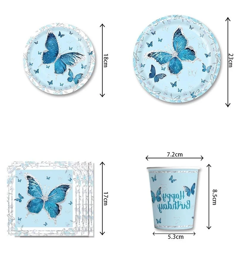 20 stücke Blau Schmetterling Thema Geburtstag Partei Liefert Geschirr Einweg Pappteller Geburtstag Dekoration Party Liefert – Detail 3