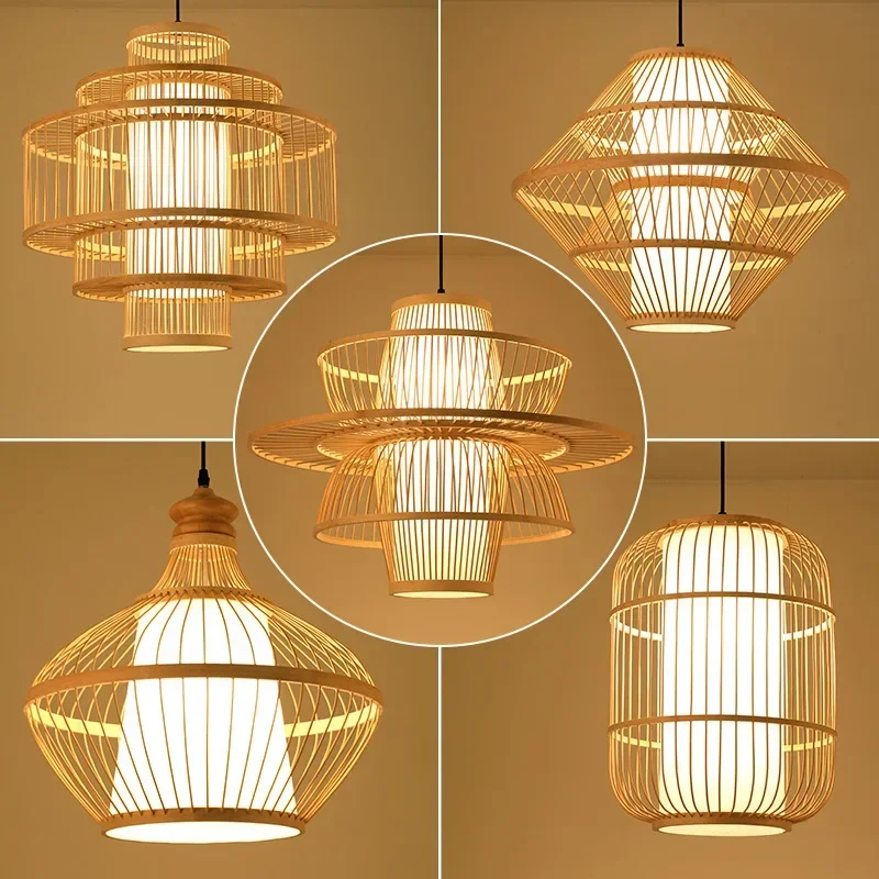 Retro Chinese Bamboo Art Pendant Lamp Tea Room Lantern Hot Pot Shop Homestay Weaving Personalized Restaurant Bamboo Weaving Lamp