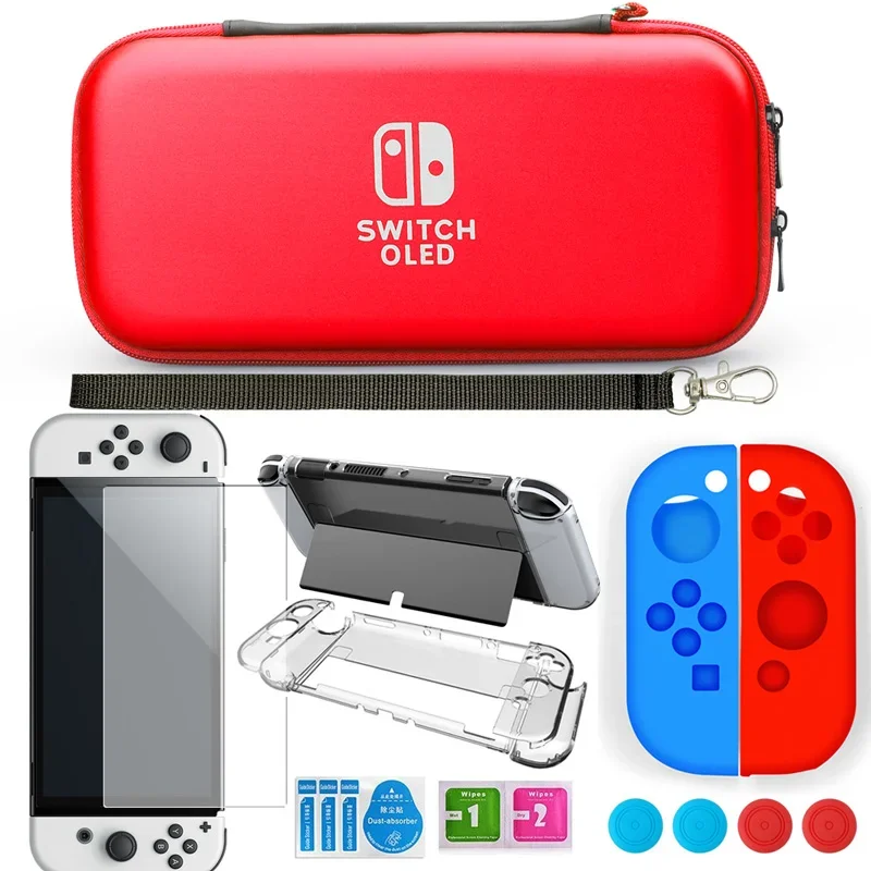 

Storage Bag Protective Case For Nintendo Switch OLED Tempered Film Glass Thumb Grip Cap PC Crystal Hard Cover Shell Accessories