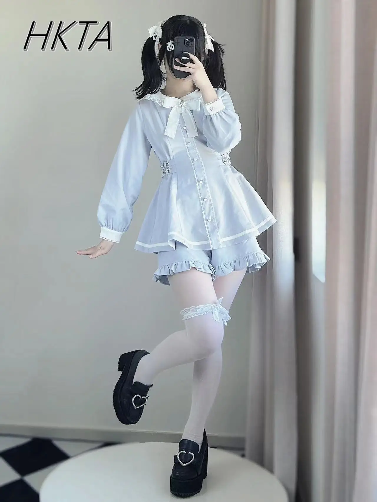 Japanese Cute Mine Series Double Love Buckle vita camicia a maniche lunghe Dress Shorts Set autunno New Lolita Student Dress Culottes