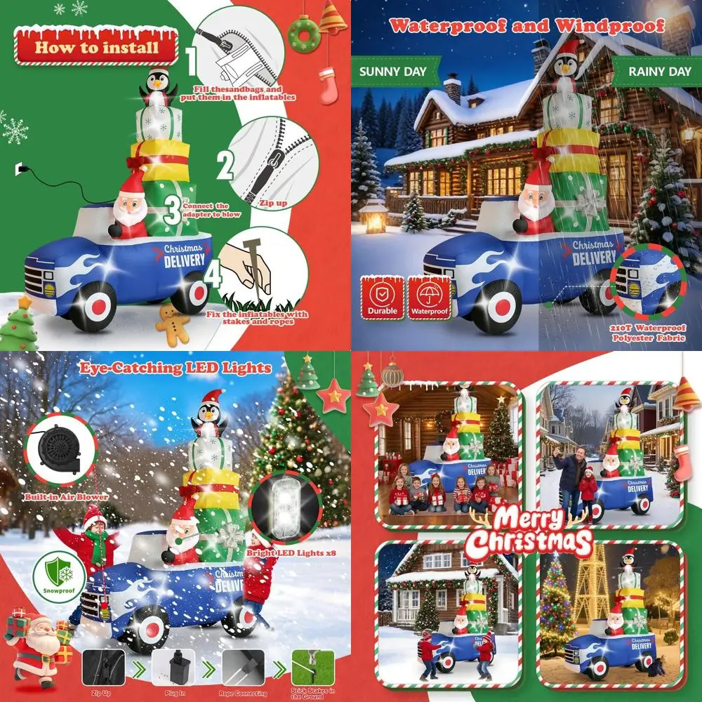 

10-Foot Inflatable Christmas Car with Gift and LED Lights for Outdoor Holiday Decorations