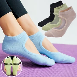 3 Pairs Yoga Socks Women Backless Non-Slip Pilates Socks Bandage Section Sport Gym Workout Slippers for Running Grip