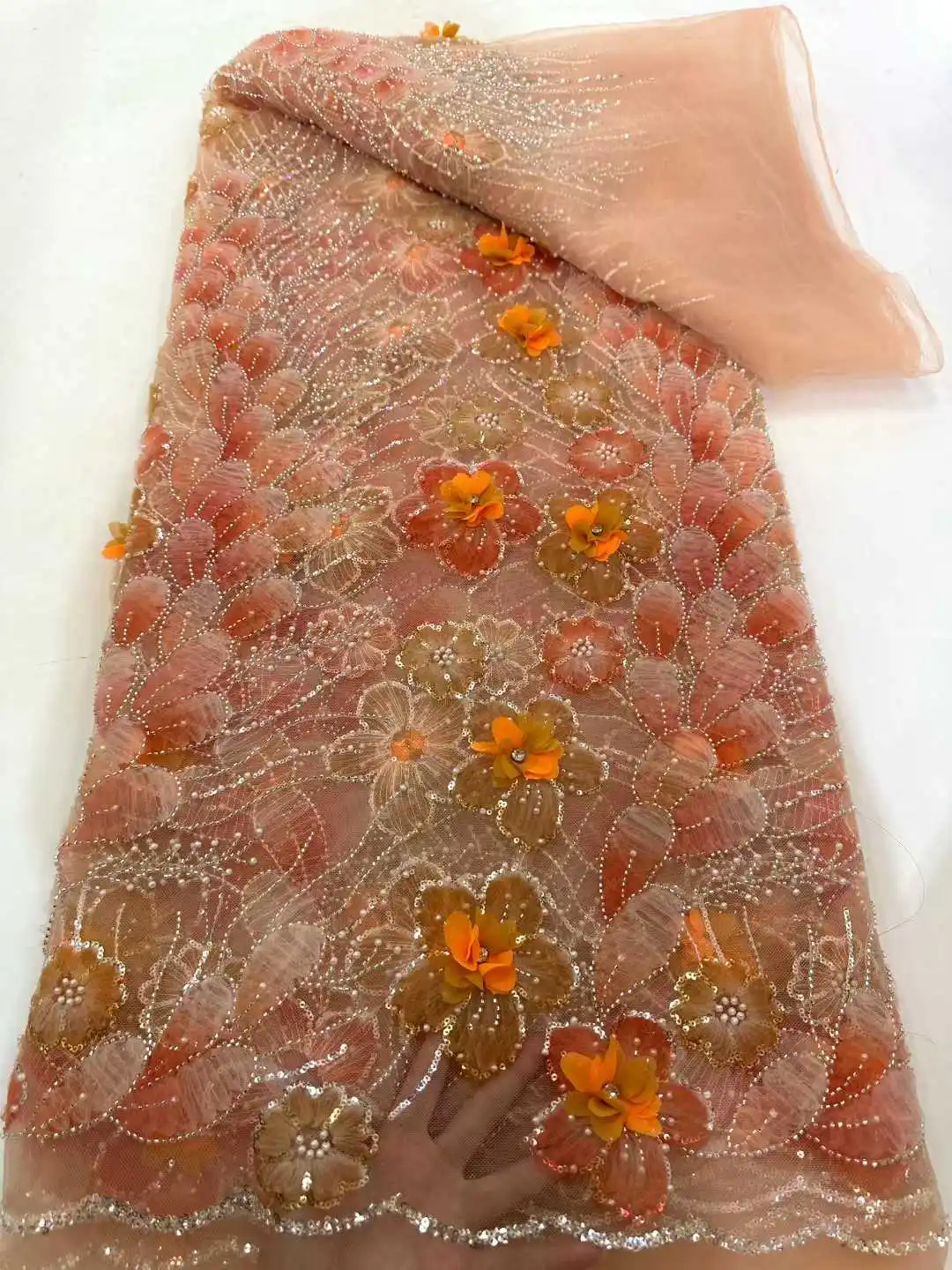 

Новейшая французская 3D-ткань из тюля с бахромой и бисером, высококачественные африканские кружевные ткани с цветами для вечерних платьев 2026 года