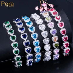 Pera 6 Colors Options Multicolor CZ Crystal Love Heart Shape Chain Link Bracelets for Women Engagement Jewelry Gift B068