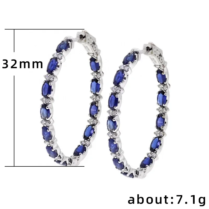 Huitan Luxury Blue Zircon Hoop Earrings for Women Delicate Daily Wearable Accessories Dance Party Female Earring Fashion Jewelry