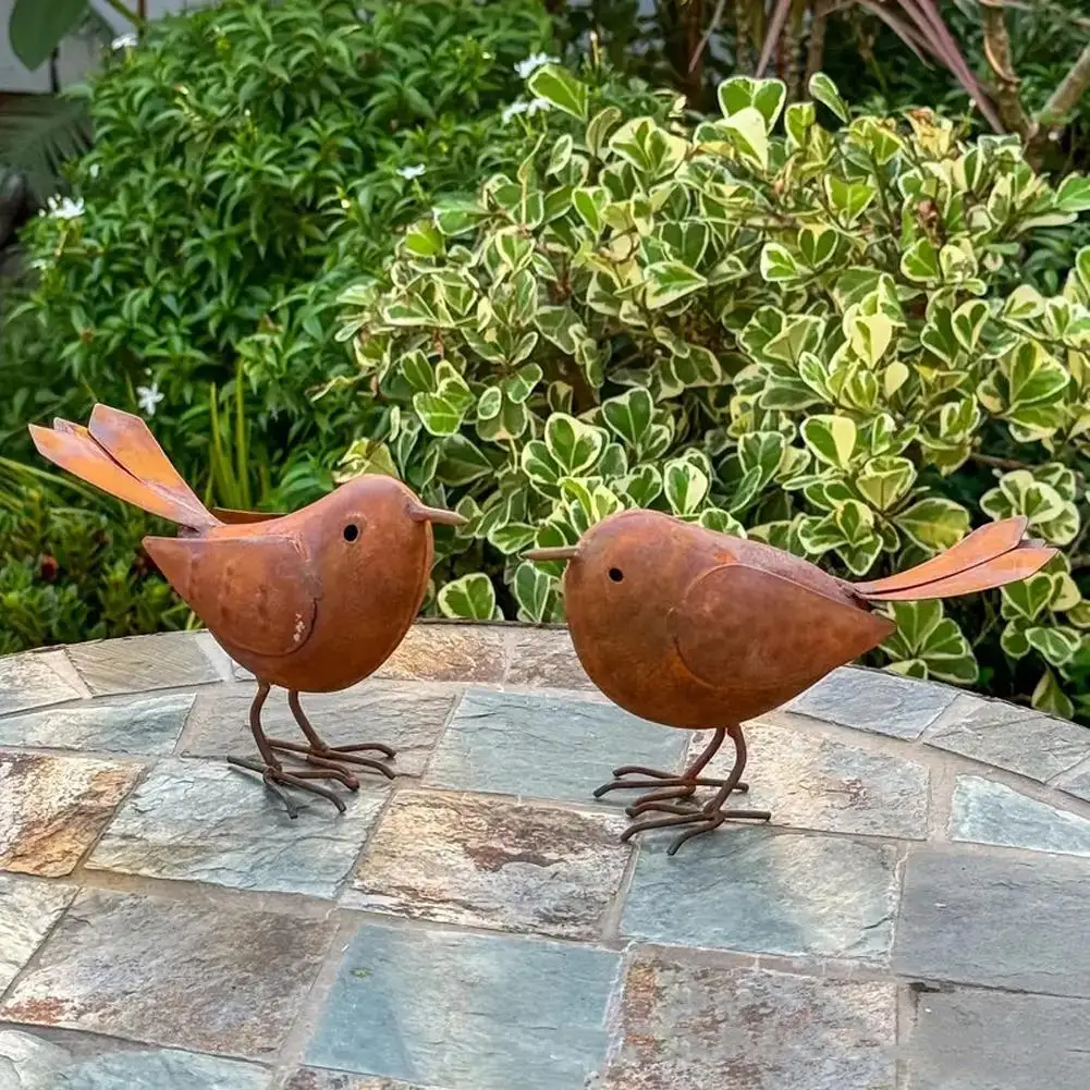 2pcs Outdoor Garden Simulation Animal Decoration Retro Metal Bird Courtyard Decoration Iron Art Sculptures Bird Enthusiast Gift