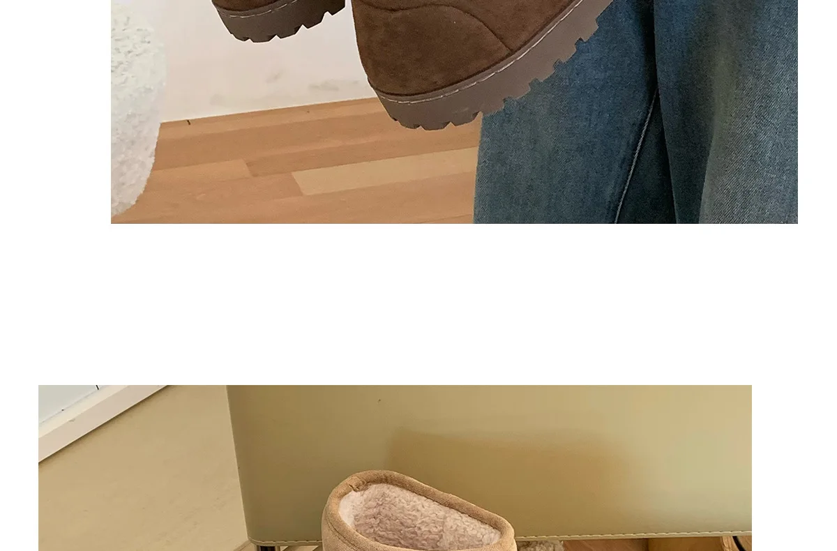 Neue Damen-Schneestiefel mit niedrigem Absatz, Markenschuhe, Winter-Knöchelstiefel zum Überziehen, warme Plüschschuhe für Damen, luxuriöse Damenmode, breite Stiefeletten – Detail 21