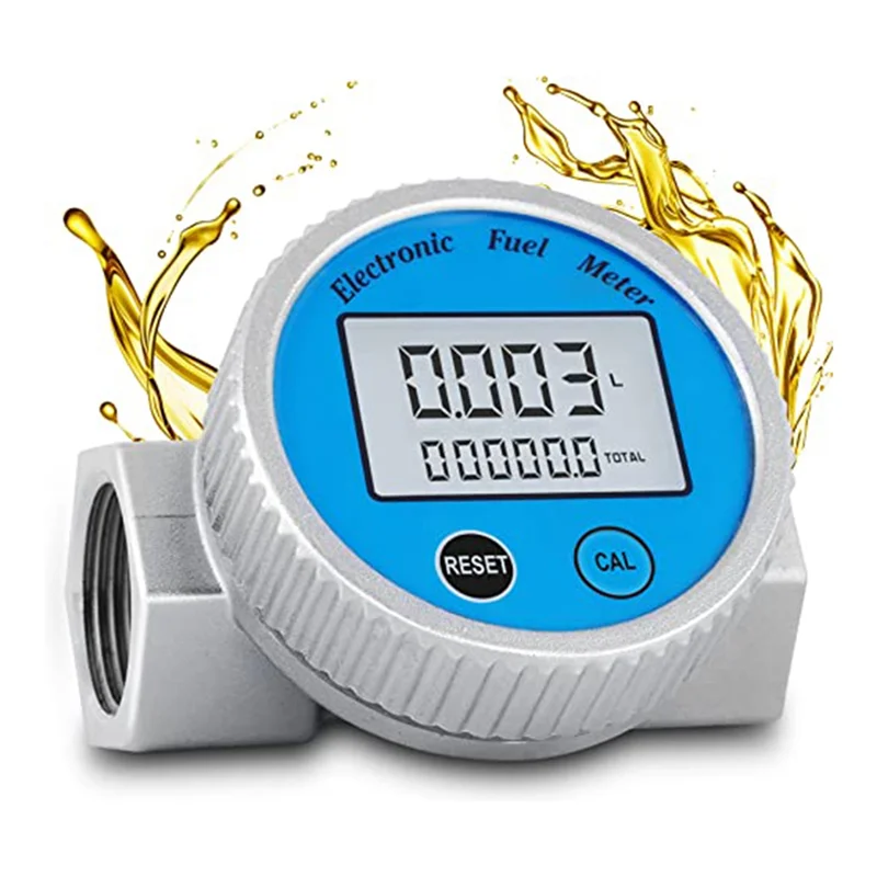 Turbine Flow Meter Waterproof Digital Fuel Flowmeter 2.37-26.41GPM for Water DieselFuel MethanolKerosene Oil (1In NPT)