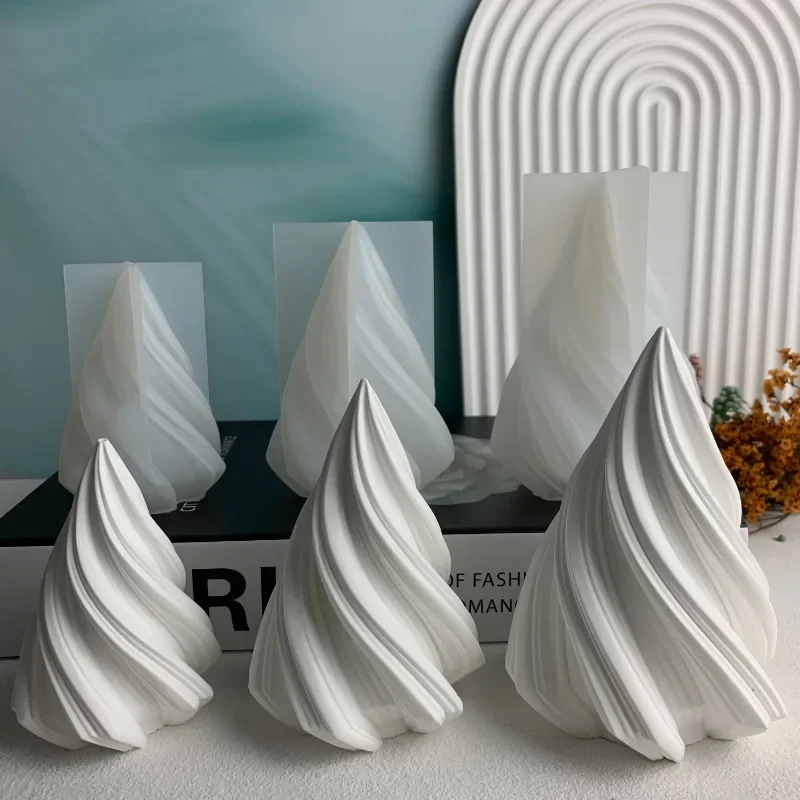 3D Conical Irregular Candle Mold Silicone Abstract Spiral Stripe Candle Mold Decor Rotate Christmas Tree Candle Silicone Mold