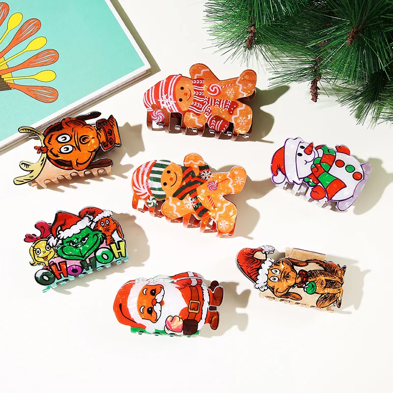 

Muweordy Christmas Gingerbread Man Hair Claw Cute Snowman Elk Deer Crab Hair Clip Cartoon Claw Clips Hair Accessories for Women