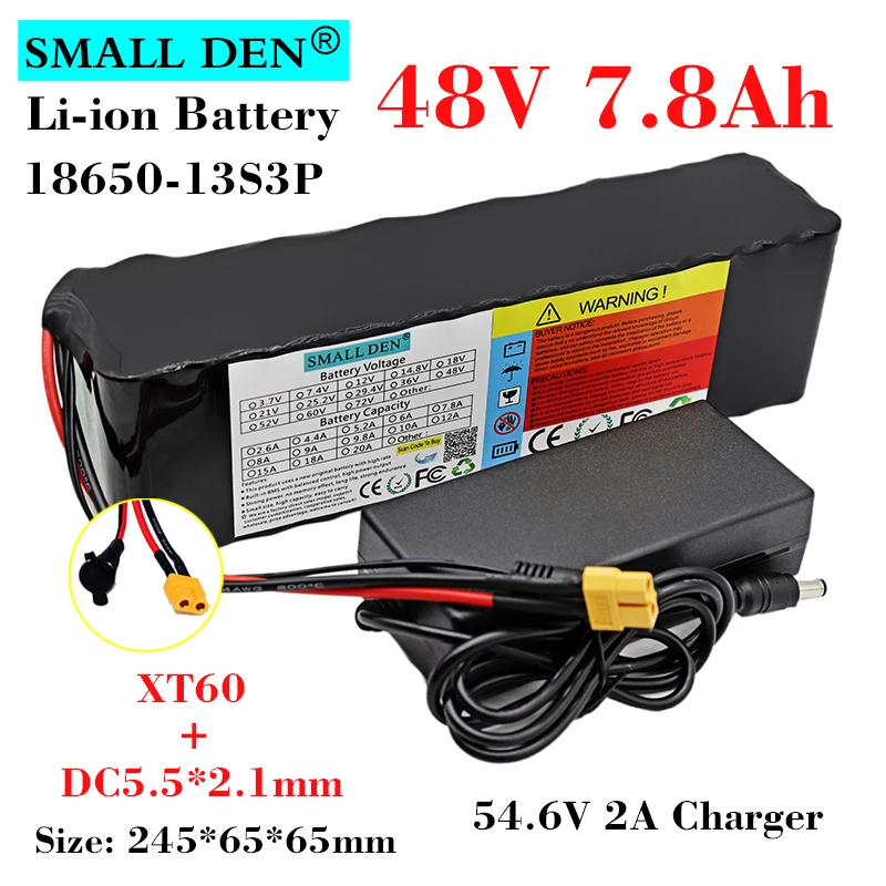 48V 7.8Ah 18650 lithium ion battery pack 13S3P 500W motor 54.6V Electric bicycle scooter ebike battery Built-in BMS + 2A Charger