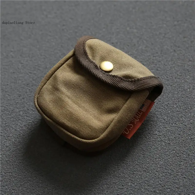 American Retro Oil Wax Canvas Cigarette Bag with Belt Mini Change Key Mini Storage Waist Bag for Men