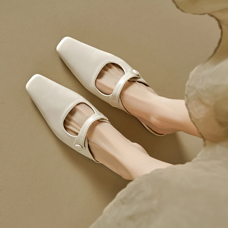 

Новинка 2023 года, летние женские туфли-лодочки из натуральной кожи, женская обувь, туфли на массивном каблуке с квадратным носком, сандалии с открытой пяткой, тапочки