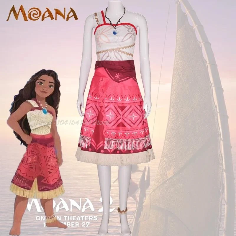 Moana Cosplay Costume Vaiana Princess Dresses Necklace Full Set Uniform Suit Halloween Carnival Party Role Play for Adult Women