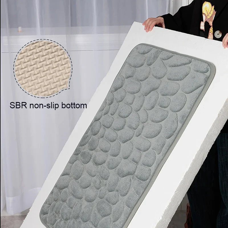 2024 Non-Slip Bath Mat Cobblestone Embossed Bathroom Carpet Shower Room Doormat Memory Foam Absorbent Floor Mat Rugs for Home