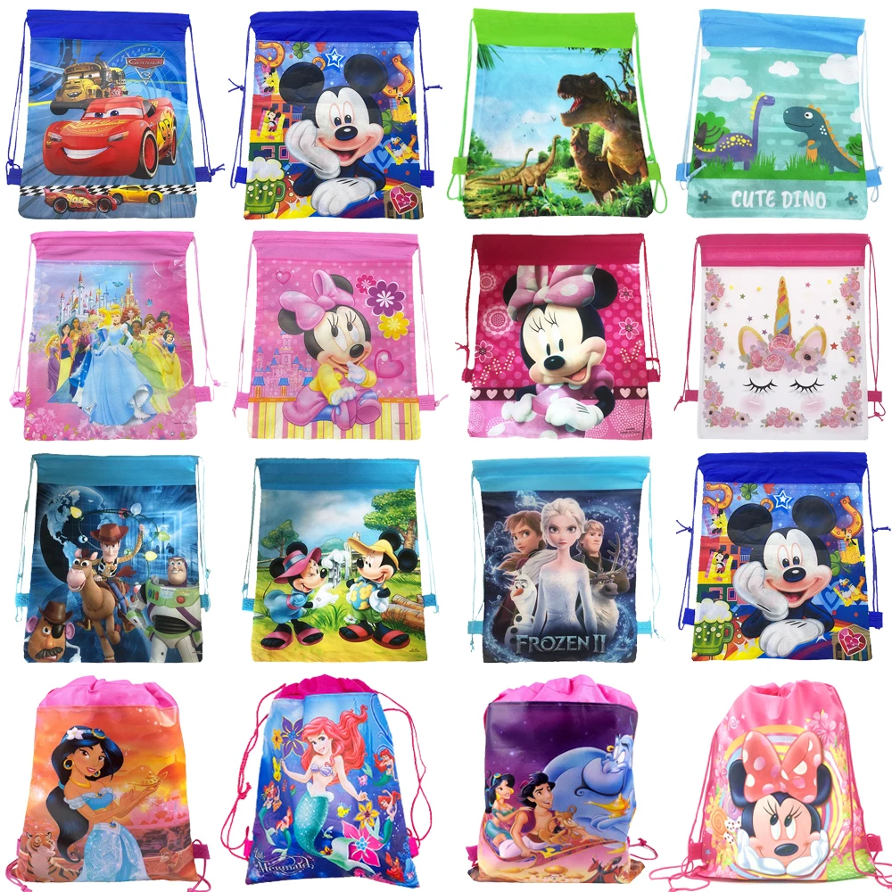 Disney Cartoon Drawstring Bag Six Princess Mickey Non woven Shopping Drawstring Bag Spider Man Birthday Party Gift Bag