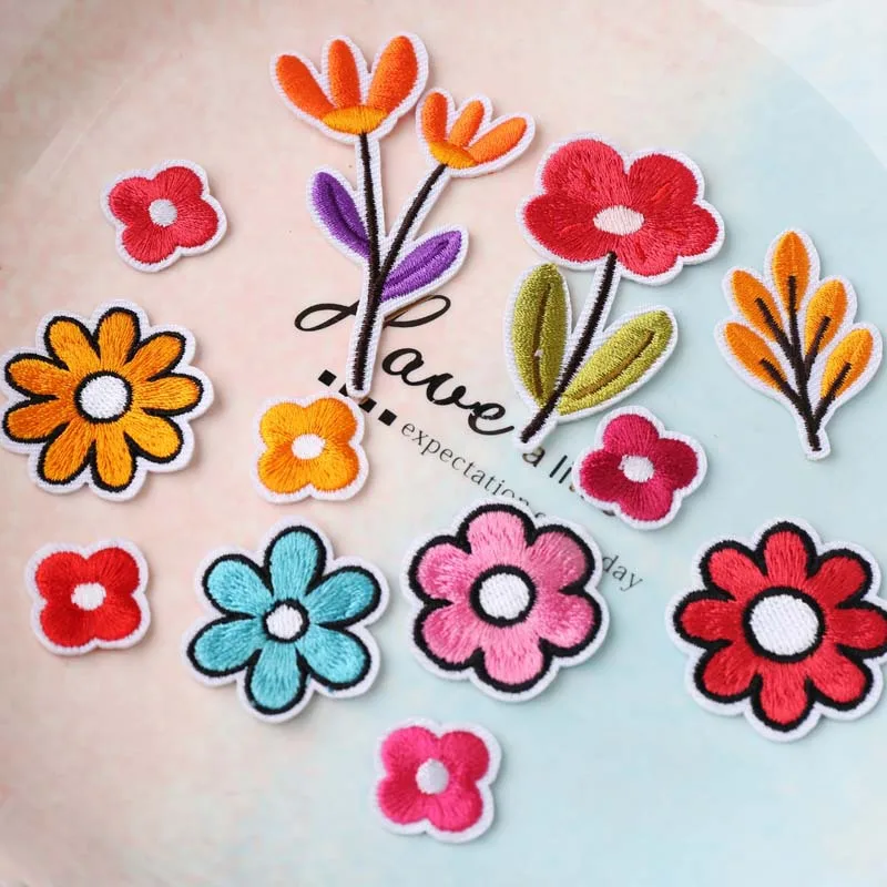 12pcs Wholesale Small Red Flower Embroidery Patches for Clothing Iron on Clothes Fabric Sticker Appliques Handwork Fusible Patch