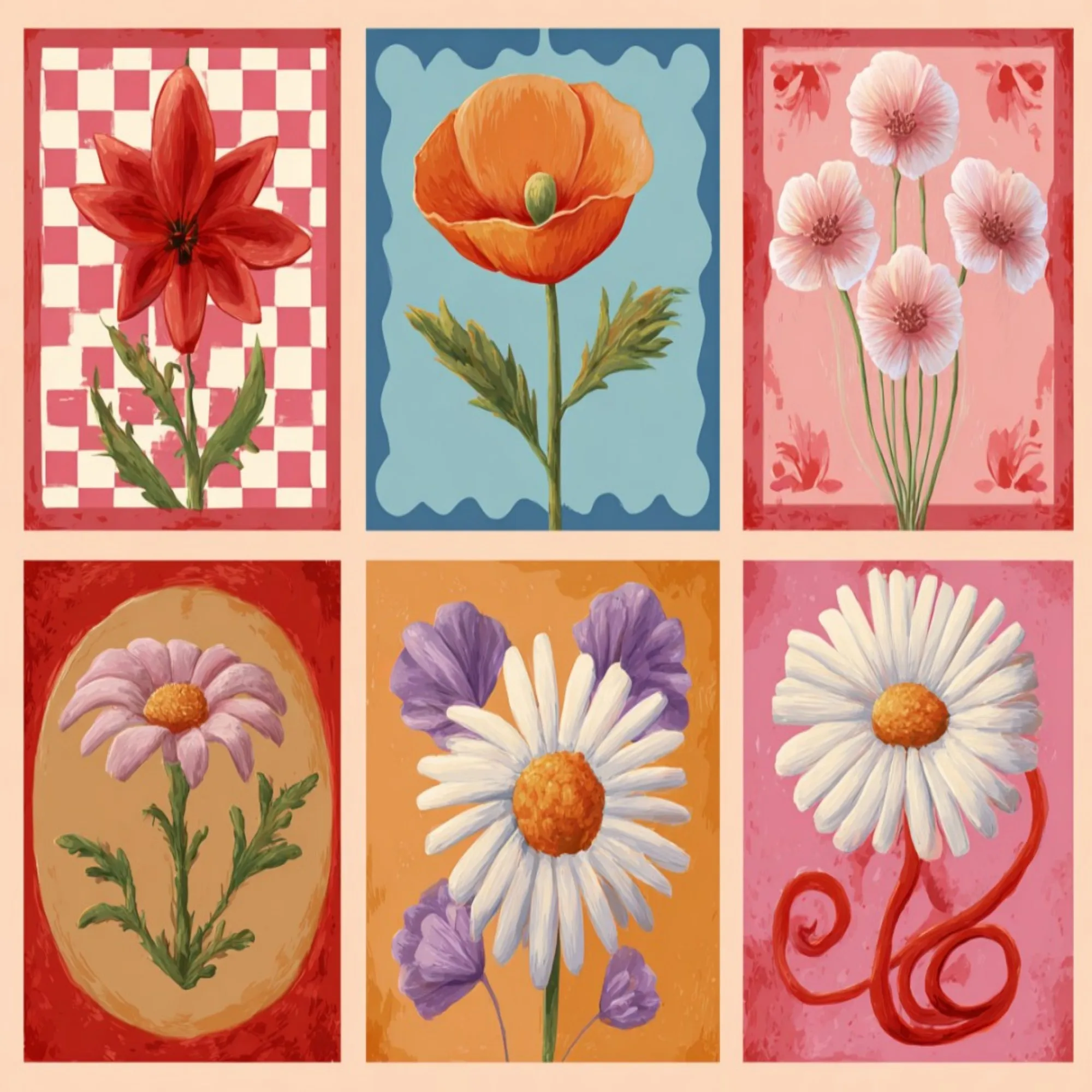 

6 groups of paintings Retro Floral Season Painting By Numbers Kit DIY Acrylic Artwork Canvas Art Gift Home