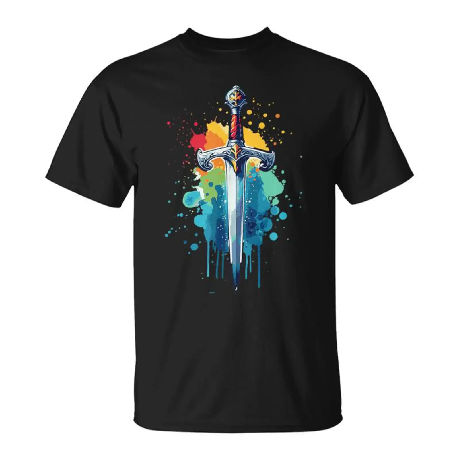 Épée Médiévale Colorée Excalibur T Shirt Cadeauxyz vintage Washed Stretched Stylish Soft Top For Everyday Wear homme