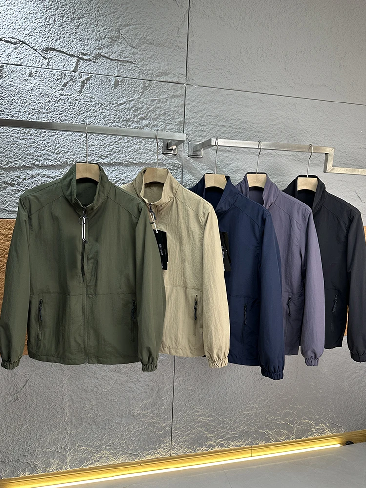 

Мужская демисезонная тонкая куртка-бомбер с воротником-стойкой, повседневная, из нейлонового волокна, на молнии, модная, приталенная