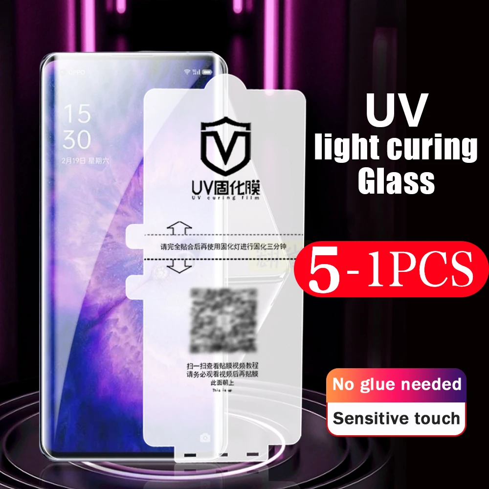 5-1Pcs screen protector For OPPO Find X2 X3 X5 pro UV light curing film A1 reno 9 6 5 4 3 pro plus protective film Not Glass HD