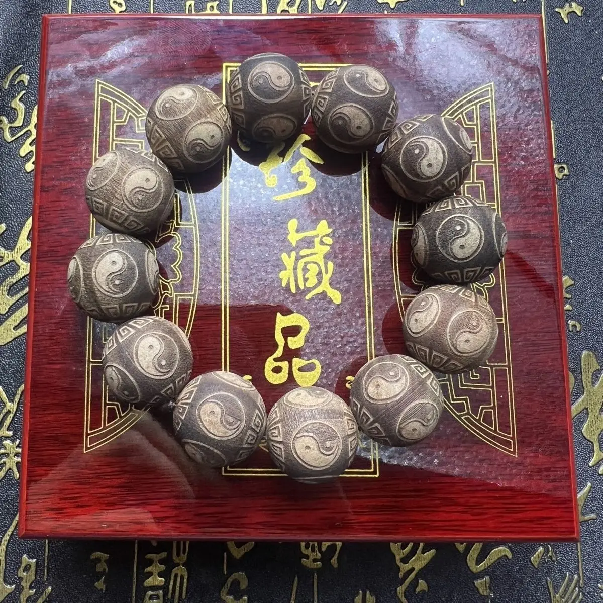 2.0 الأبنوس بوتيك تاي تشي نحت ثمانية مخططات الميمون الخشب نحت سوار بوذا حبة سوار ون اللعب الوردية للرجال #4