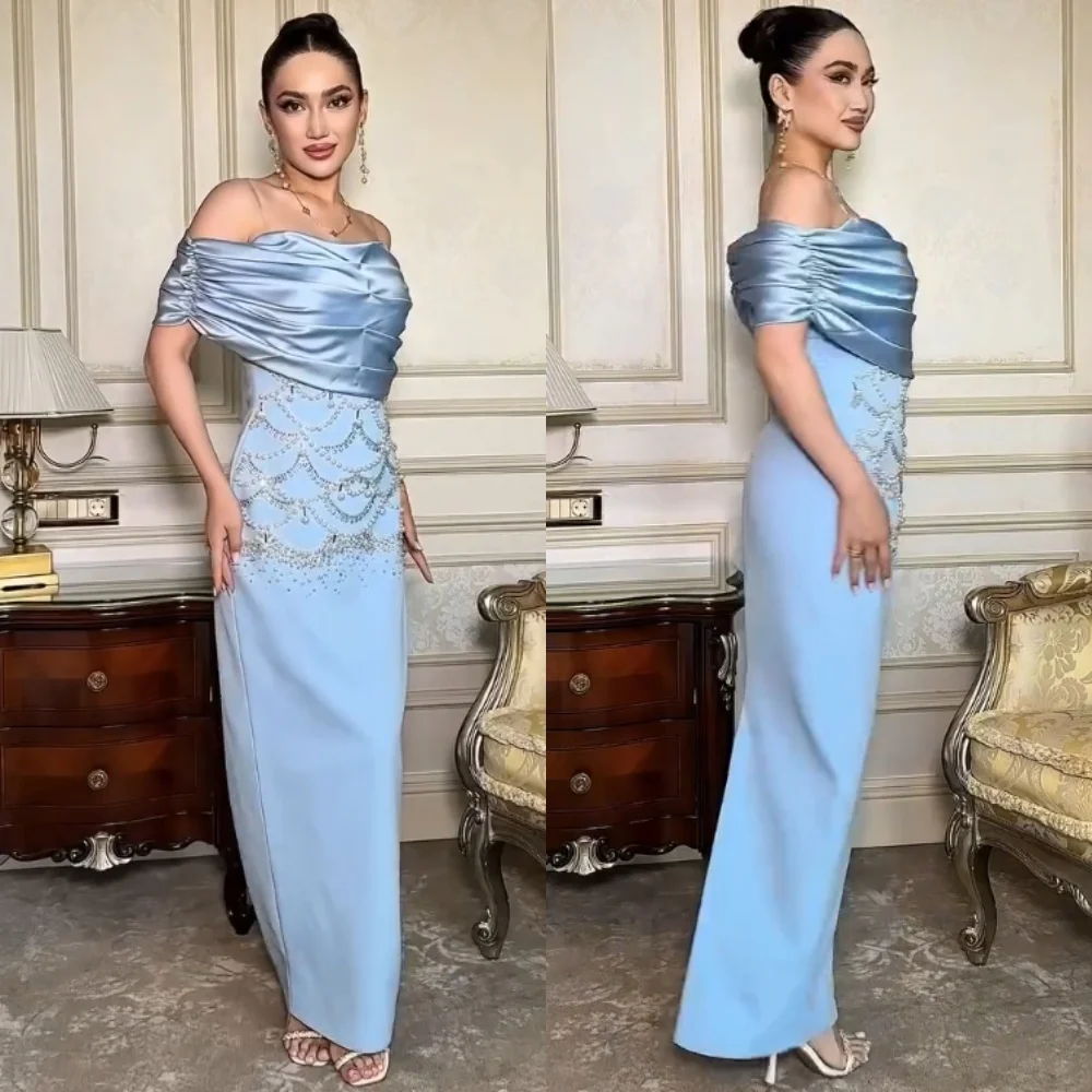 

Customized Sizes Available Jersey Sequined Pleat Straight Off-the-shoulder Midi Dresses Bespoke Occasion Casual