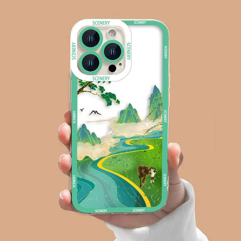 Mountain View Illustrations Cover Clear Phone Cqoue Case For Samsung Galaxy S25 A04 A05 A05S A11 S10 S20 S21 S22 S23 S24 FE Case