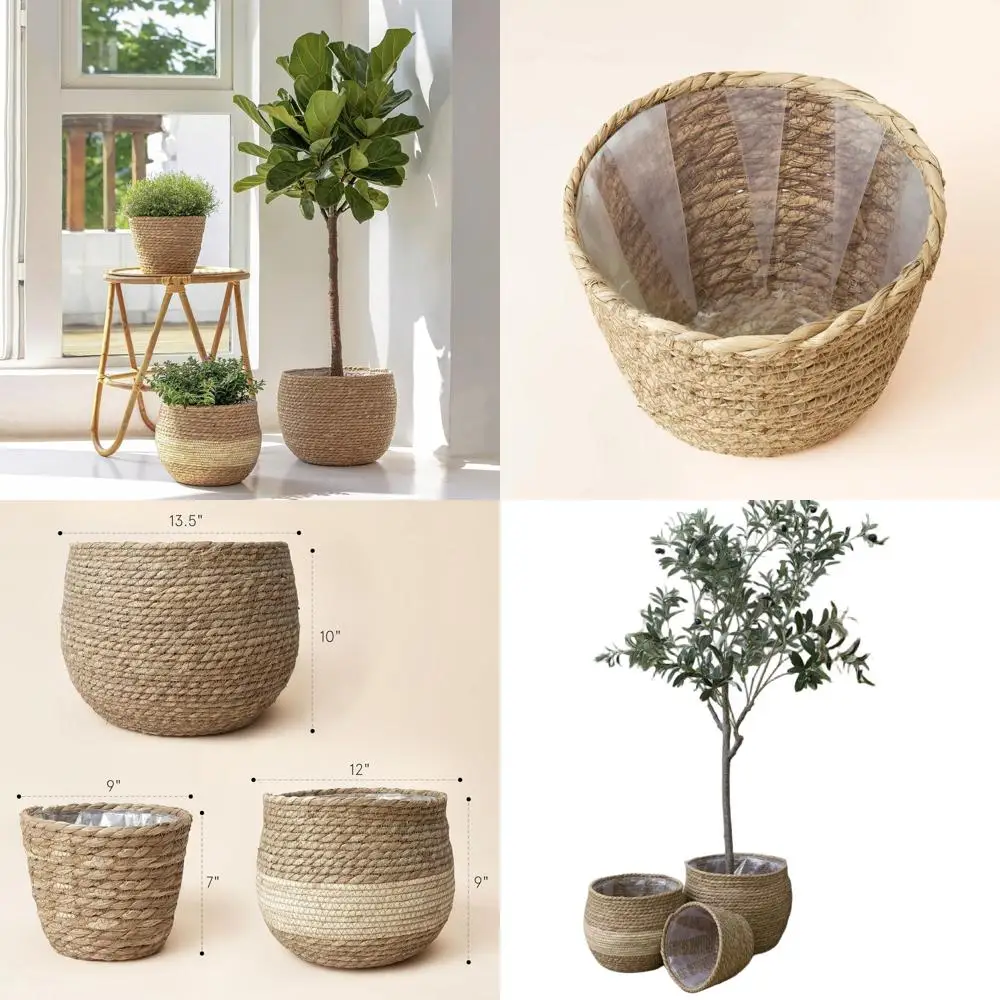 

Набор больших кашпо из морской травы, чехлы для комнатных растений, 3 размера: 13,5, 12, 9 дюймов