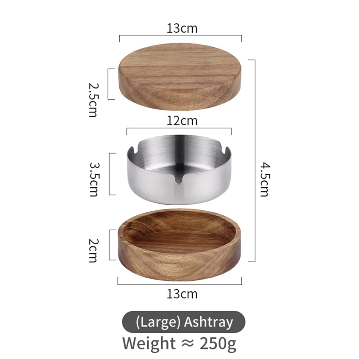 Wood Ashtrays with Lid Covered Windproof Ashtray with Stainless Steel Liner Indoor Outdoor Ash Tray,13 X 4.5cm