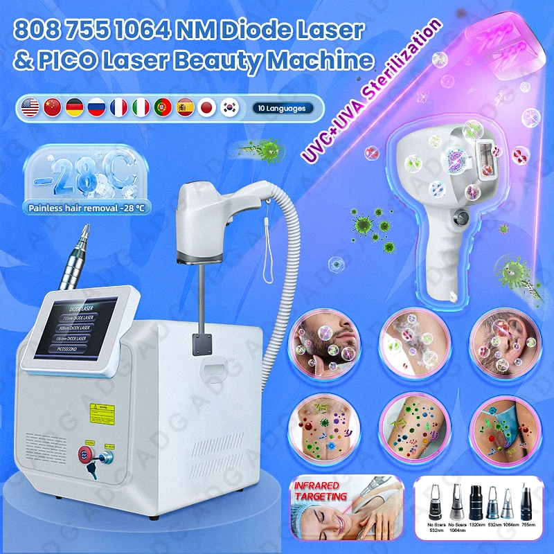 Professional Diode Laser 3 wave diode laser hair removal nd yag tattoo removal machine