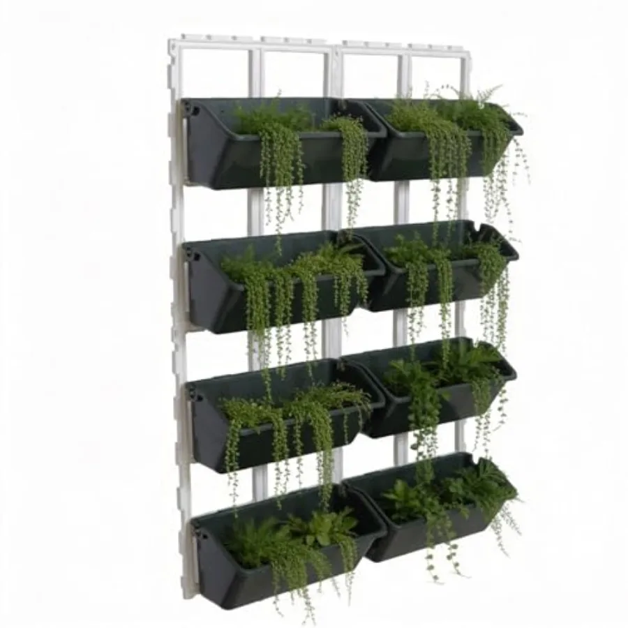 Heavy Duty 8-Pot Vertical Planter Stand for Balcony Railing and Wall, Army Green, Metal, 79 lbs Load Capacity with Drip System