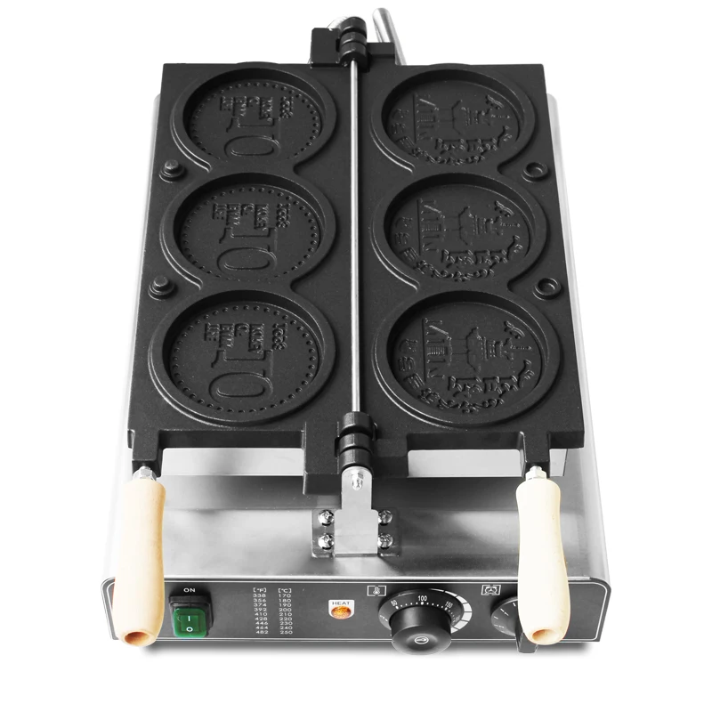 Korean Style Internet Viral Baked Pastries & Snacks 110V/220V-Commercial Cartoon Gold Coin Waffle Maker Machine 3/4 PCS