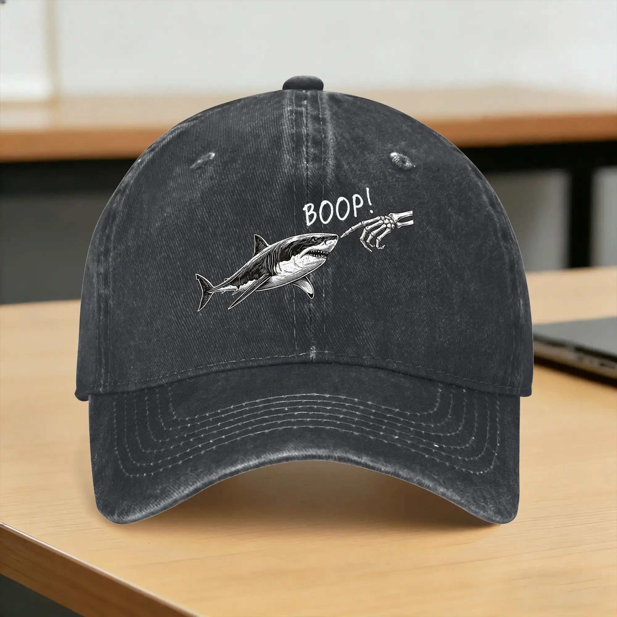 Washed Baseball Cap Boop Shark Meme Funny Skeleton Shark Boop Nose Summer Trucker Hat For Men Adult  y2k Retro Sun Baseball Caps