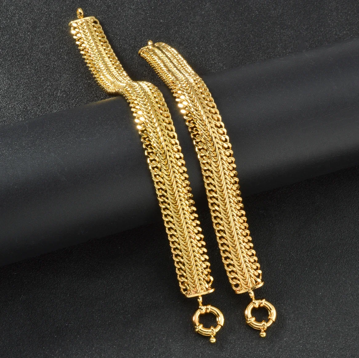 

New 14MM Wide Miami Sidewalk Bracelet Unisex 18K Gold Plated Copper Chain Wristband Punk Hip Hop Jewelry Party Gift