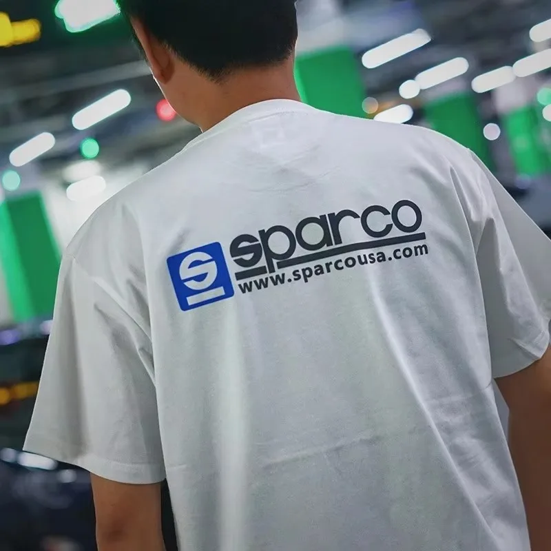 2026 new Men Black Crew Neck Short Sleeve T-shirt Simple Square Logo Graphic Racing Style Casual Tees