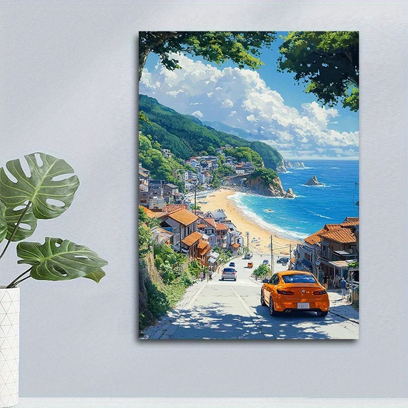 [2D Flat] One Piece of Japanese Coastal Landscape Artwork - an Engaging Visual Experience of Seaside Scenery, Canvas Print fo