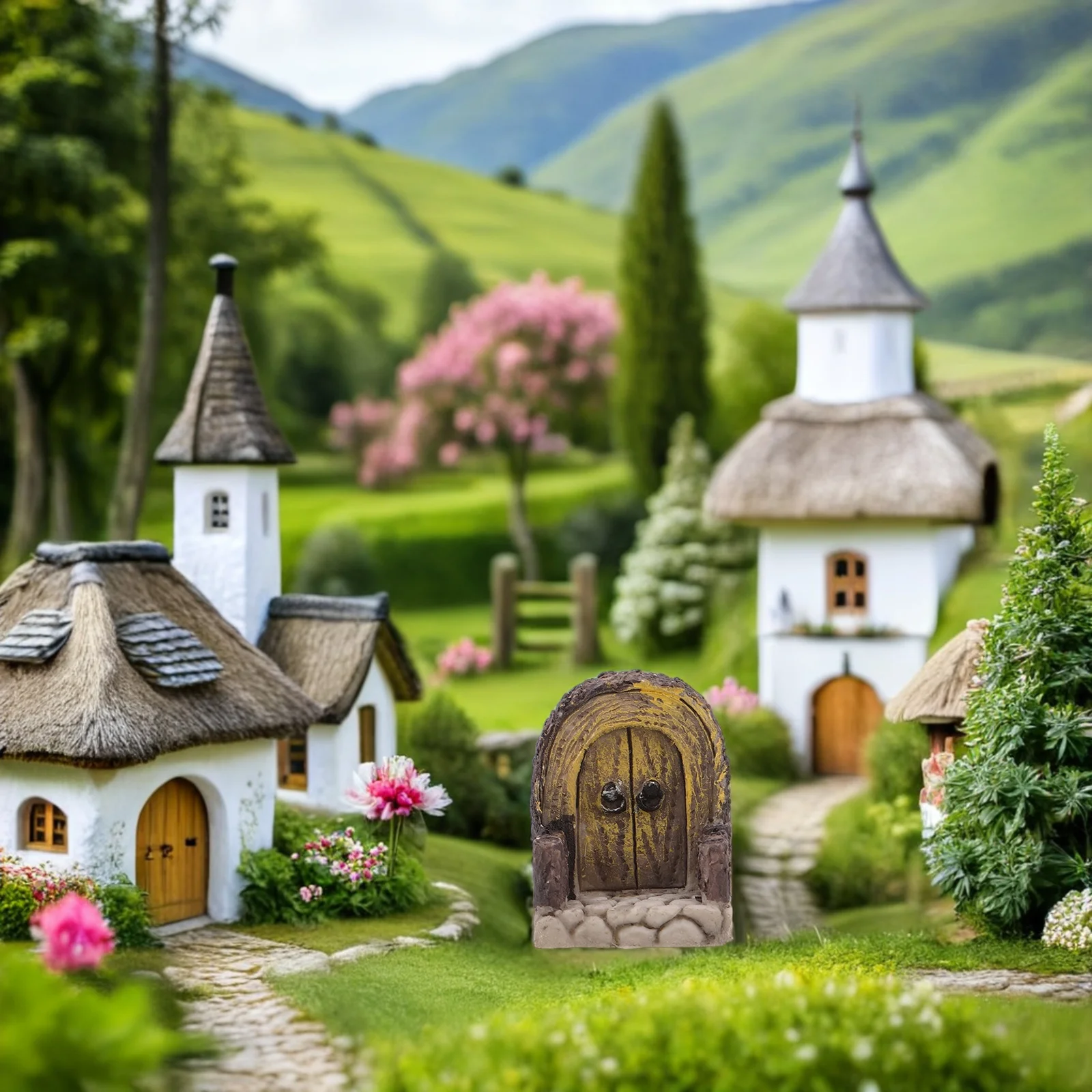 

2Pcs Mini Fairy Doors Natural Wood Texture Arched Mini House Door Decor Micro Landscape Bonsai Fairy Garden Accessories