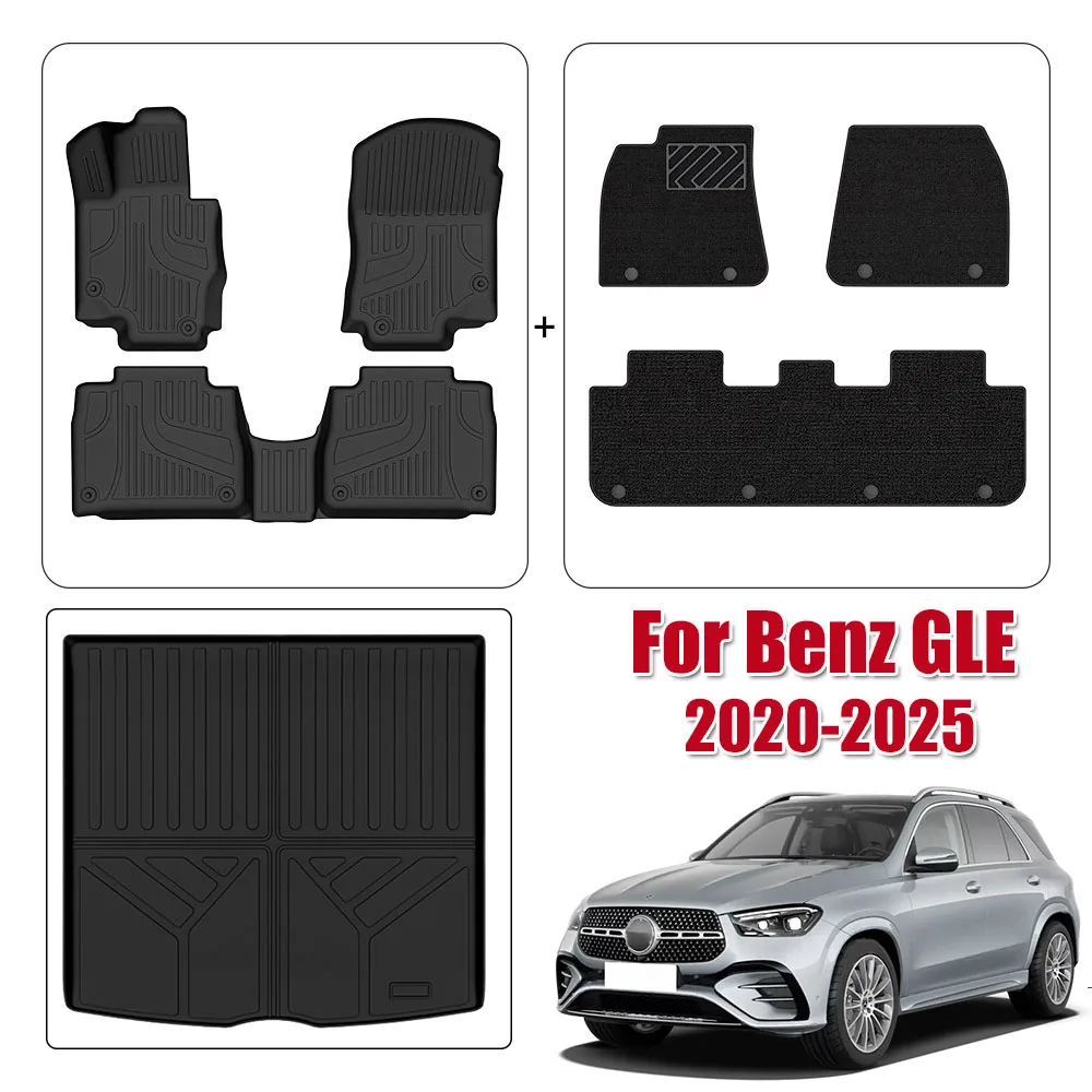 

For Benz GLE 350 450 5-Seat ((Not for Coupe) 2020-2025 TPE Floor Mats & Trunk Mat, All Weather Boot Liners Heavy Duty Pad