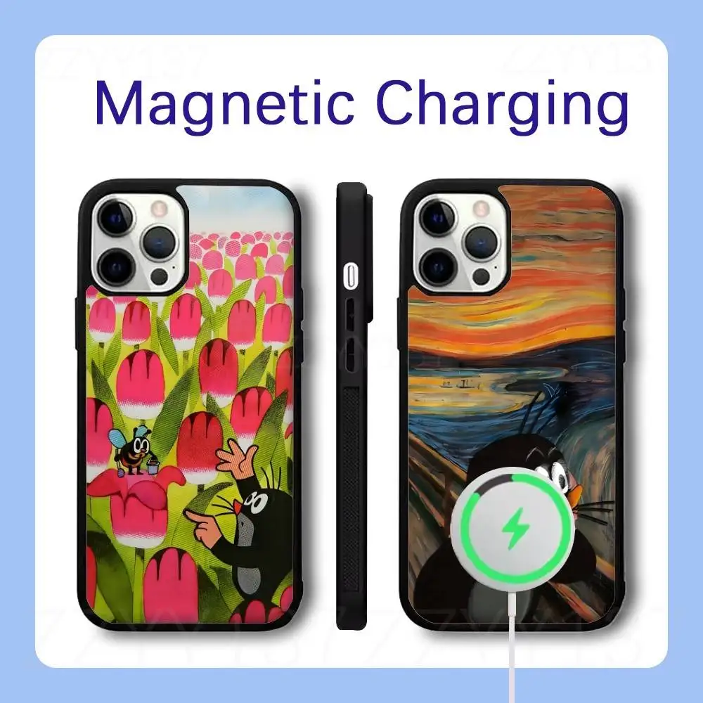 L-Little Mole Cartoon Phone Case For iPhone 18,17,16,15,14,13,12,Pro,Max,Plus Magnetic Wireless Charge Cover