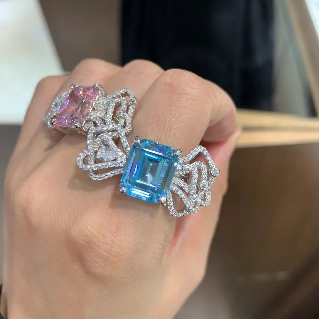 new style cute romantic bowknot ring pink blue color 925 sterling silver with cubic zircon fine women & girl jewelry adjustable