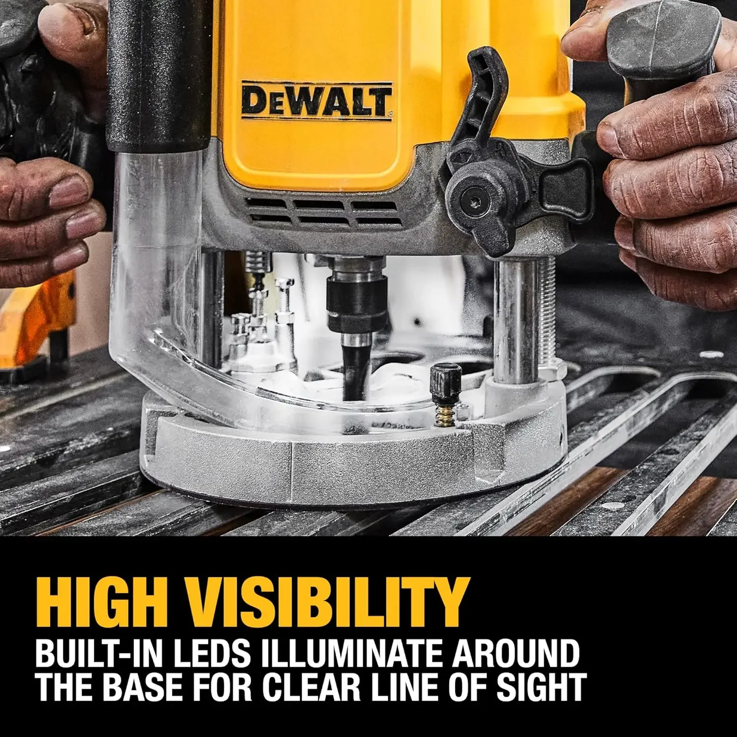 Roteador de mergulho DEWALT 15 AMP, inclui botão de bloqueio do eixo, pinças de 1/4 e 1/2, luz LED embutida, com fio (DWE625)