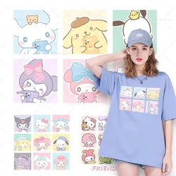 Cute Sanrio Family Iron on Patches Heat Transfers For Clothes Cinnamoroll Printed Thermal Stickers on T-shirt Applique DIY