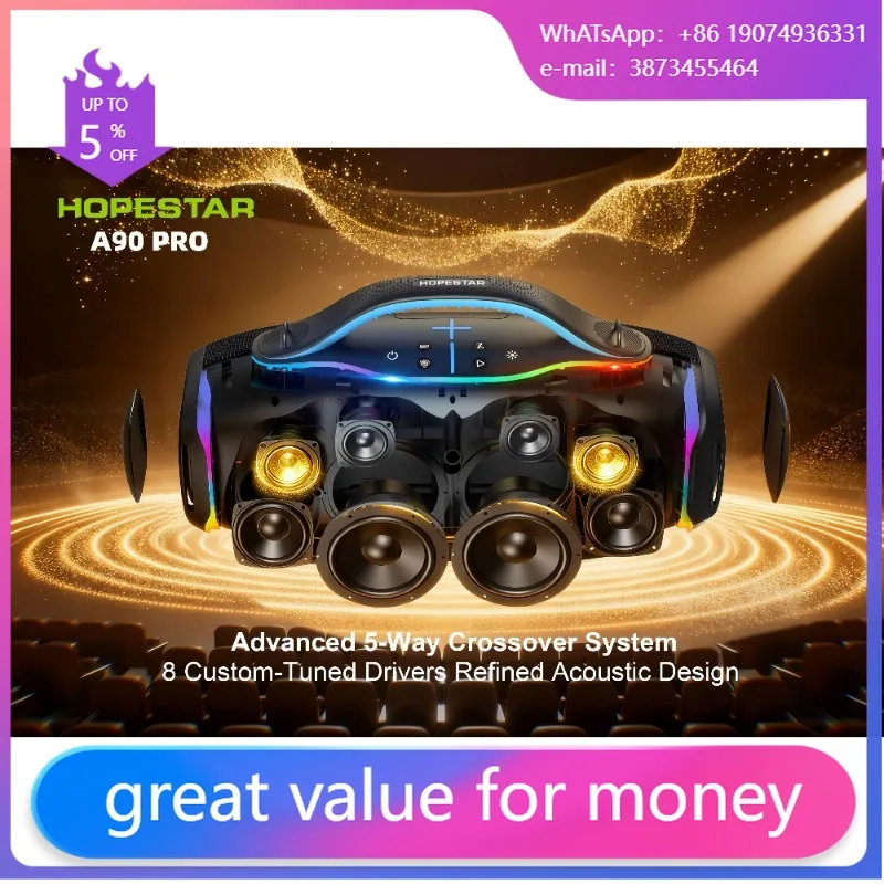 

HOPESTAR A90PRO Outdoor Big Power 700W Wireless BT Speaker Portable Waterproof TWS Karaoke RGB Two Mic