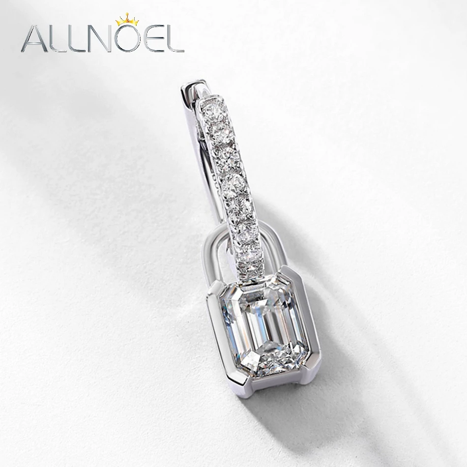 ALLNOEL D اللون مويسانيتي قفل هوب أقراط للمرأة 925 فضة أقراط هدية عيد ميلاد المجوهرات بالجملة مع GRA