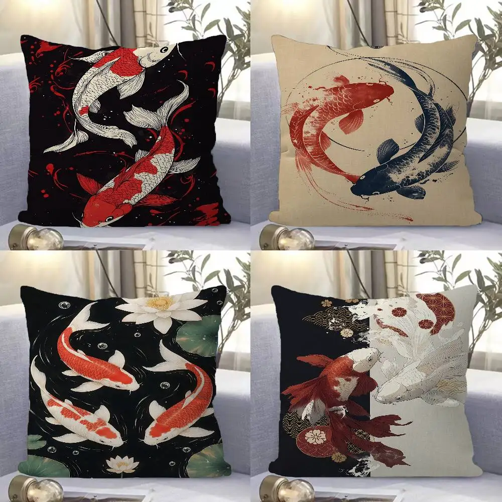 Japanese Red Koi Fish Pillow Cushion Cover Pillowcase Living Room Sofa Home Decor Customized